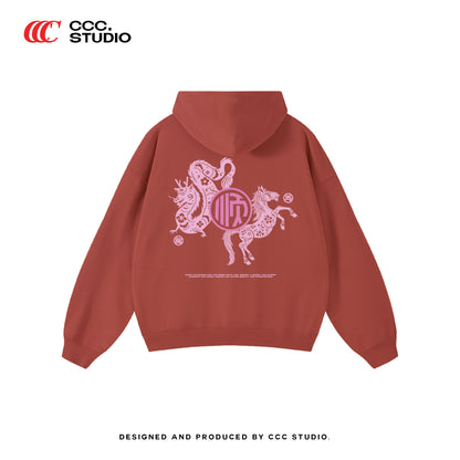 (Oversized Hoodie)STRENGTH & WISDOM 龙马精神' BAI JIA XIN 百家姓