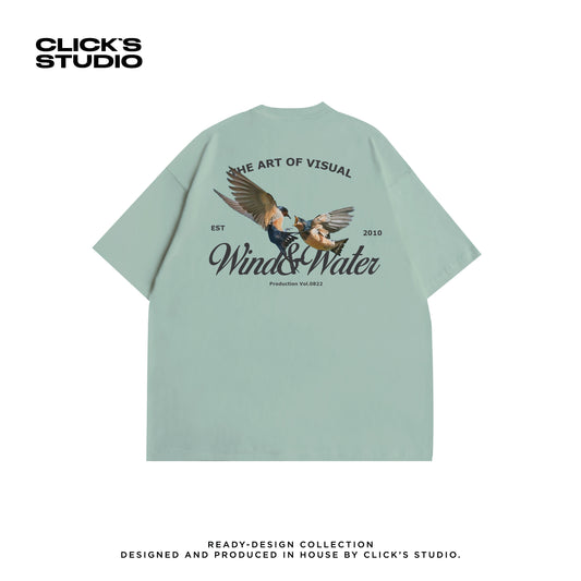 ART OF VISUAL "BIRD" OVERSIZED TEE [WIND & WATER] MORANDI GREEN