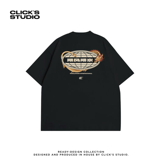 WORLDWIDE "DRAGON" OVERSIZED TEE [WIND & WATER] BLACK