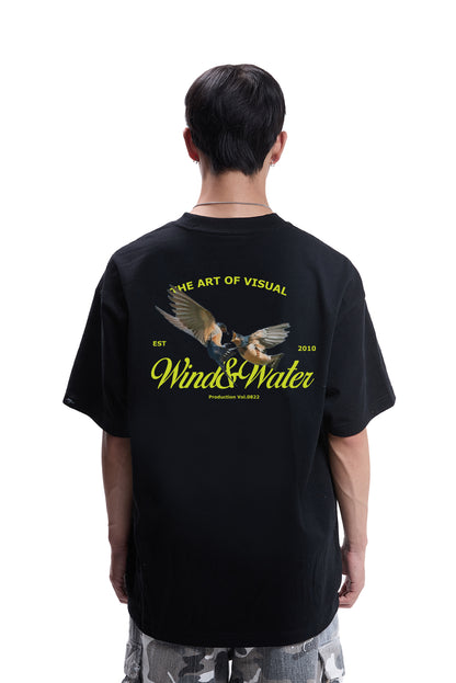 ART OF VISUAL "BIRD" OVERSIZED TEE [WIND & WATER] BLACK