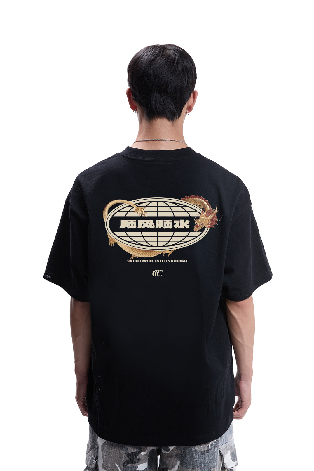 WORLDWIDE "DRAGON" OVERSIZED TEE [WIND & WATER] BLACK