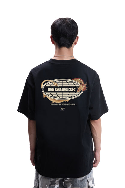 WORLDWIDE "DRAGON" OVERSIZED TEE [WIND & WATER] BLACK